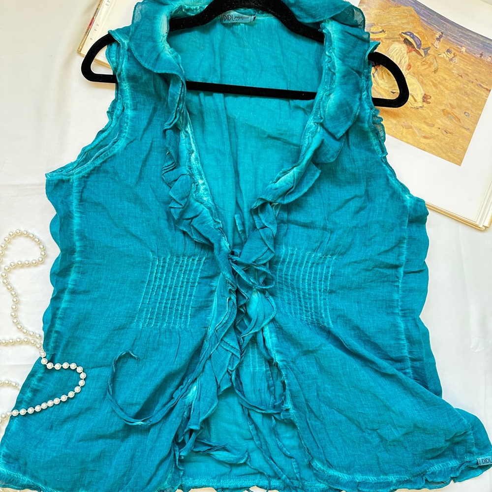 Teal Ruffled Blouse - Picture 8 of 14